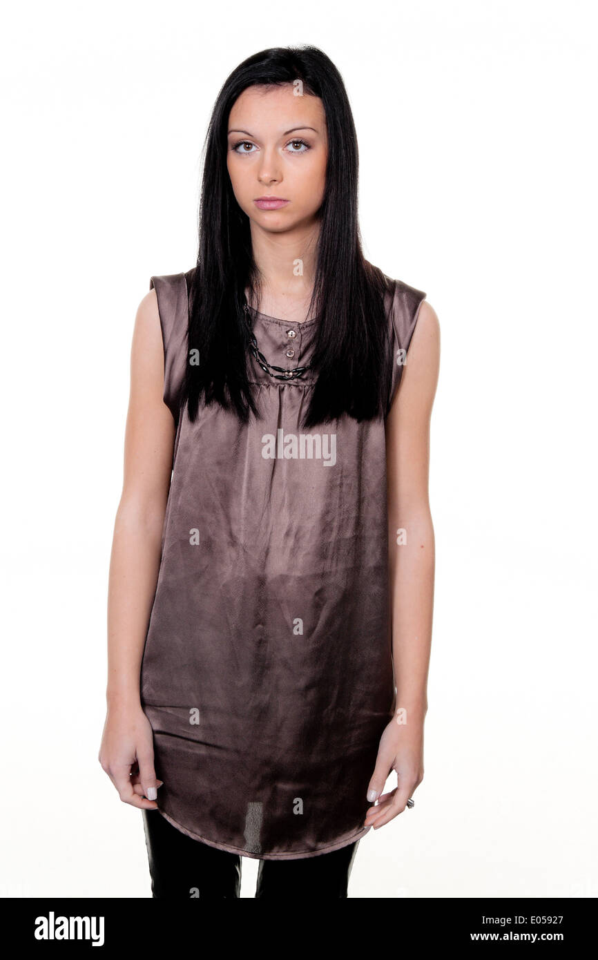 Standing, pensive young woman, Stehende, nachdenkliche junge Frau Stock Photo