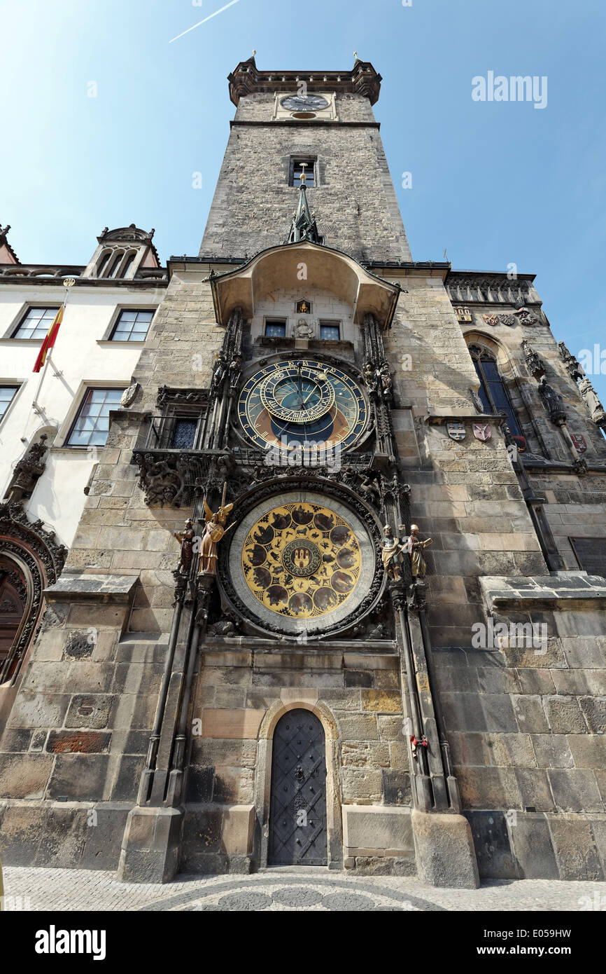 Astronomical clock in Prague in the old town-dweller city hall, Astronomische Uhr in Prag am Altstaedter Rathaus Stock Photo