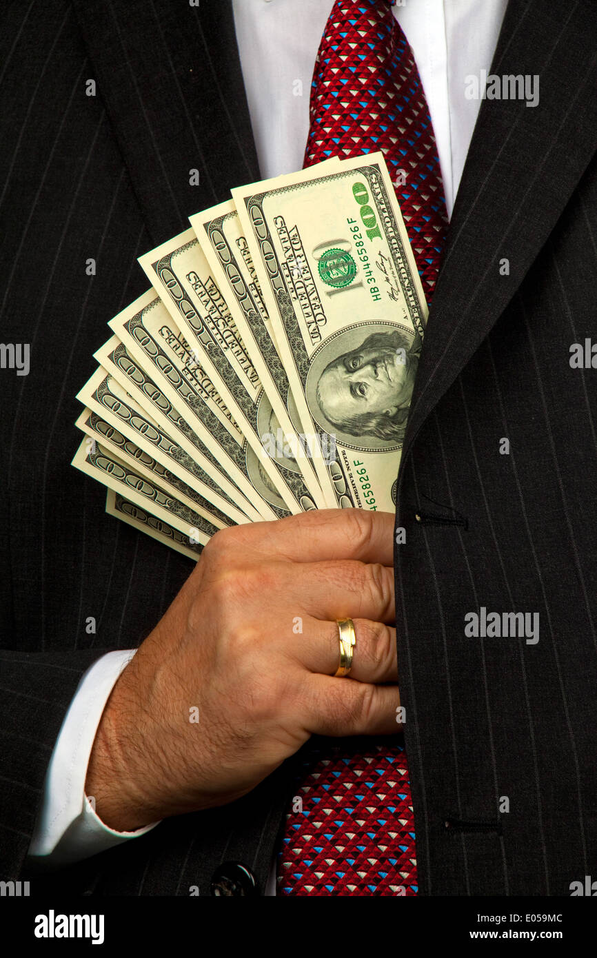 Manager with dollar of bank notes in the hand, Manager mit Dollar Geldscheinen in der Hand Stock Photo