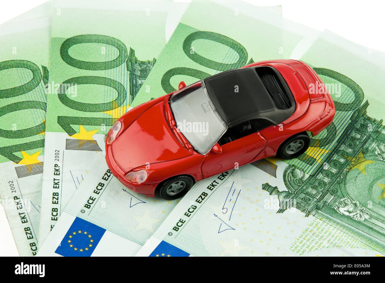 Car Euro of bank notes. Autocosts, financing, leasing., Auto Euro Geldscheine. Autokosten, Finanzierung, Leasing. Stock Photo