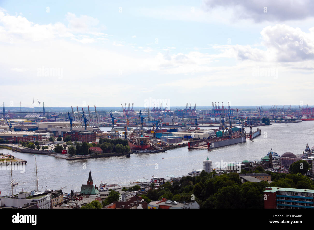 View Germany Europe harbour Hamburg countries trips skyline town town view city travel town tourism tourism German to German one Stock Photo