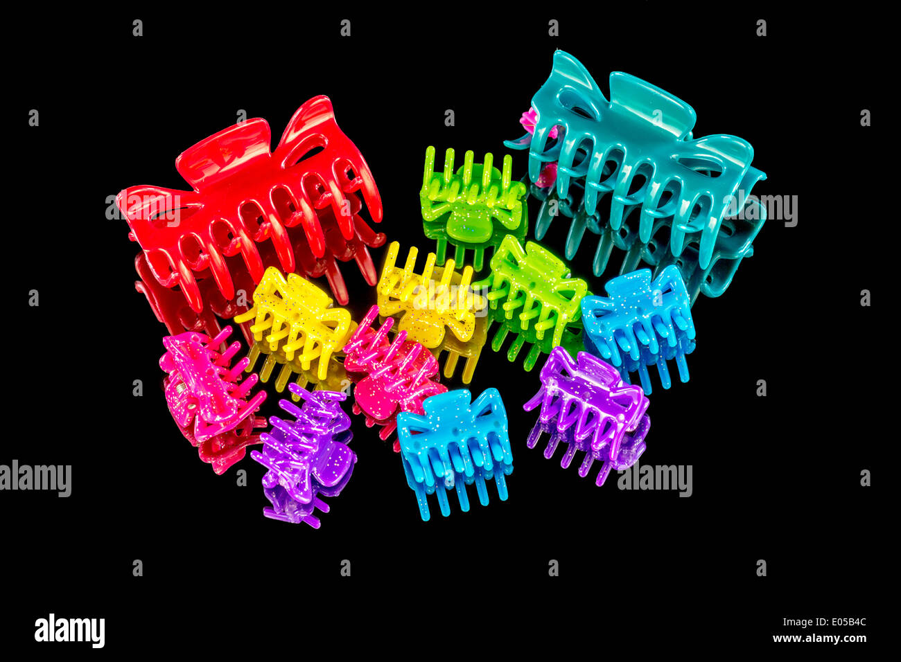 Young girls hair clips of different colors Stock Photo