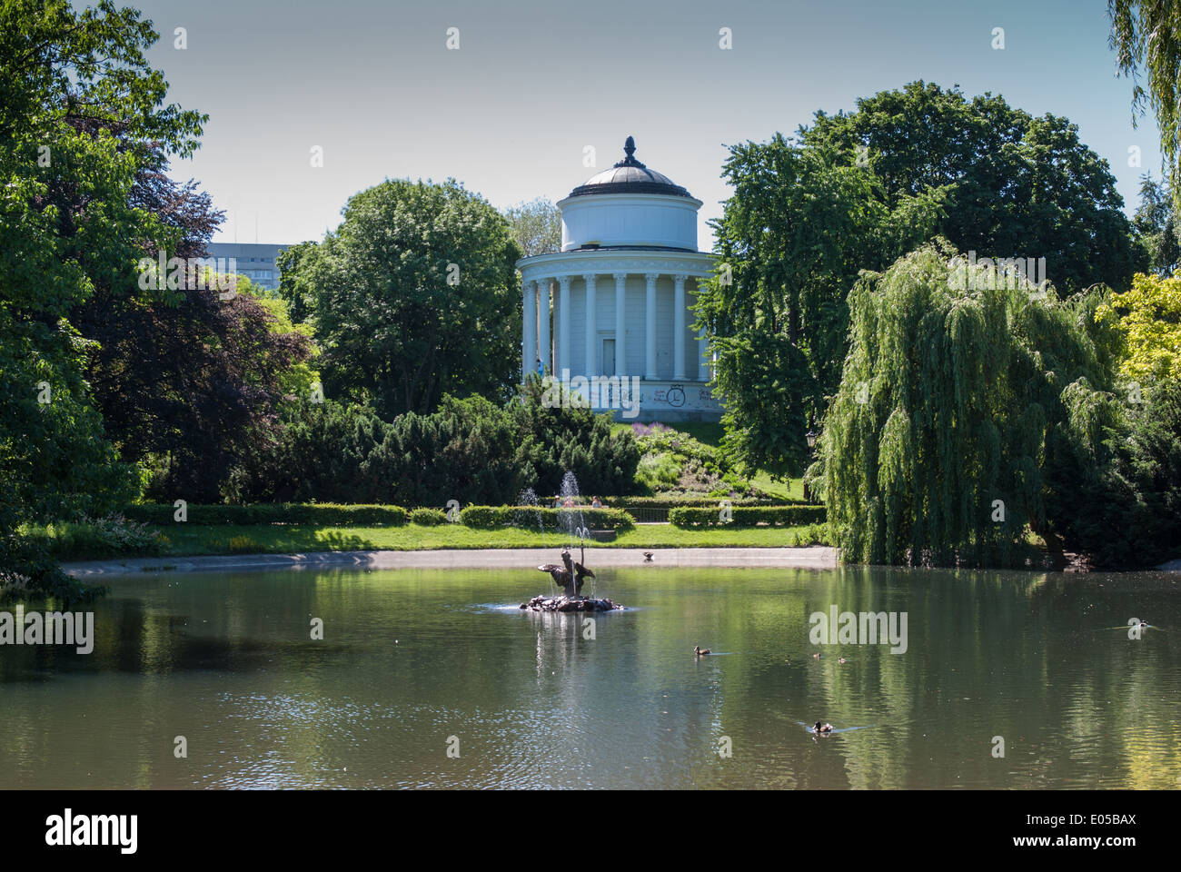 Lake and Water Tower, Ogród Saski (Saxon Garden), Warsaw, Poland Stock Photo