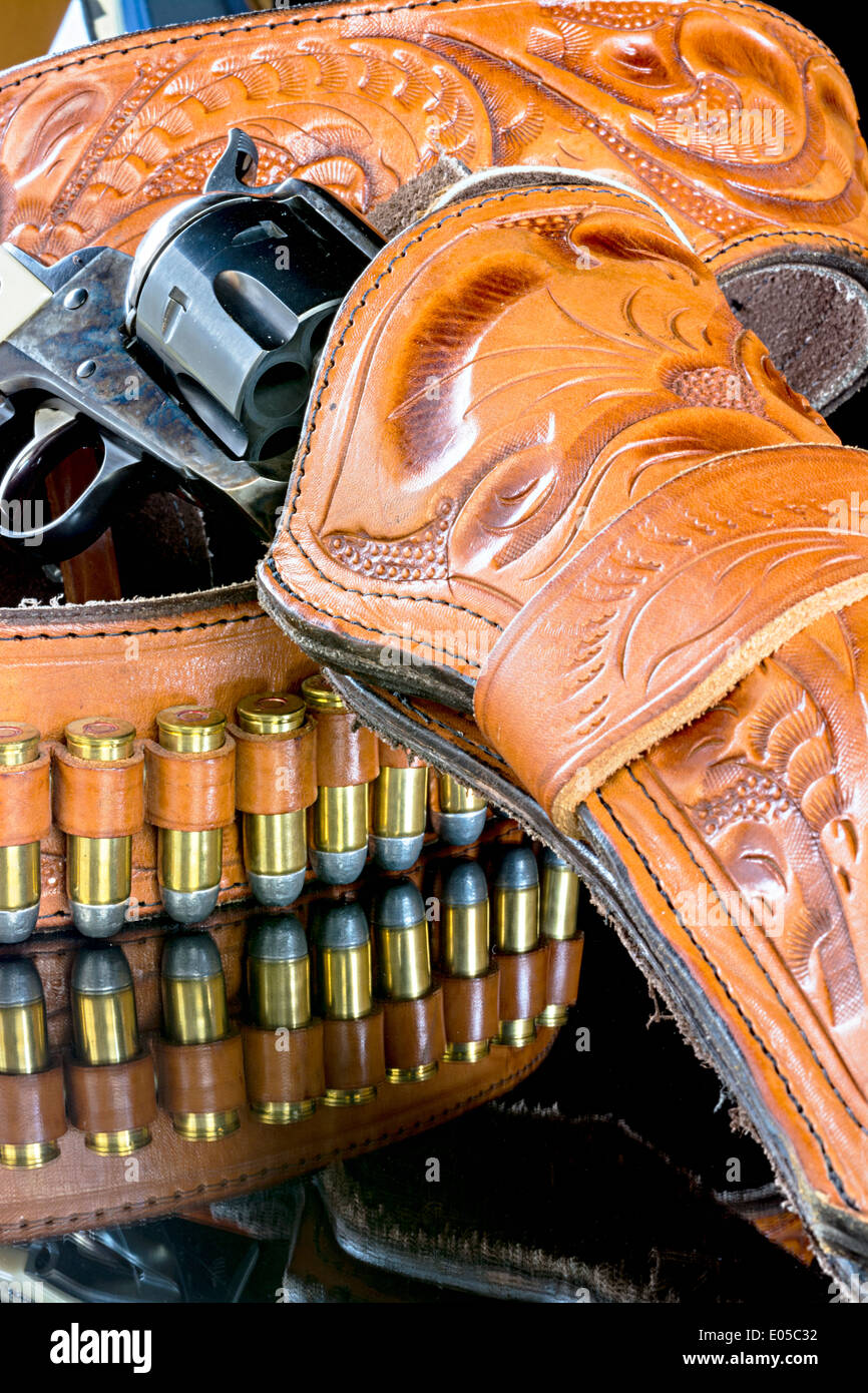 Old wester revolver in holster Stock Photo Alamy