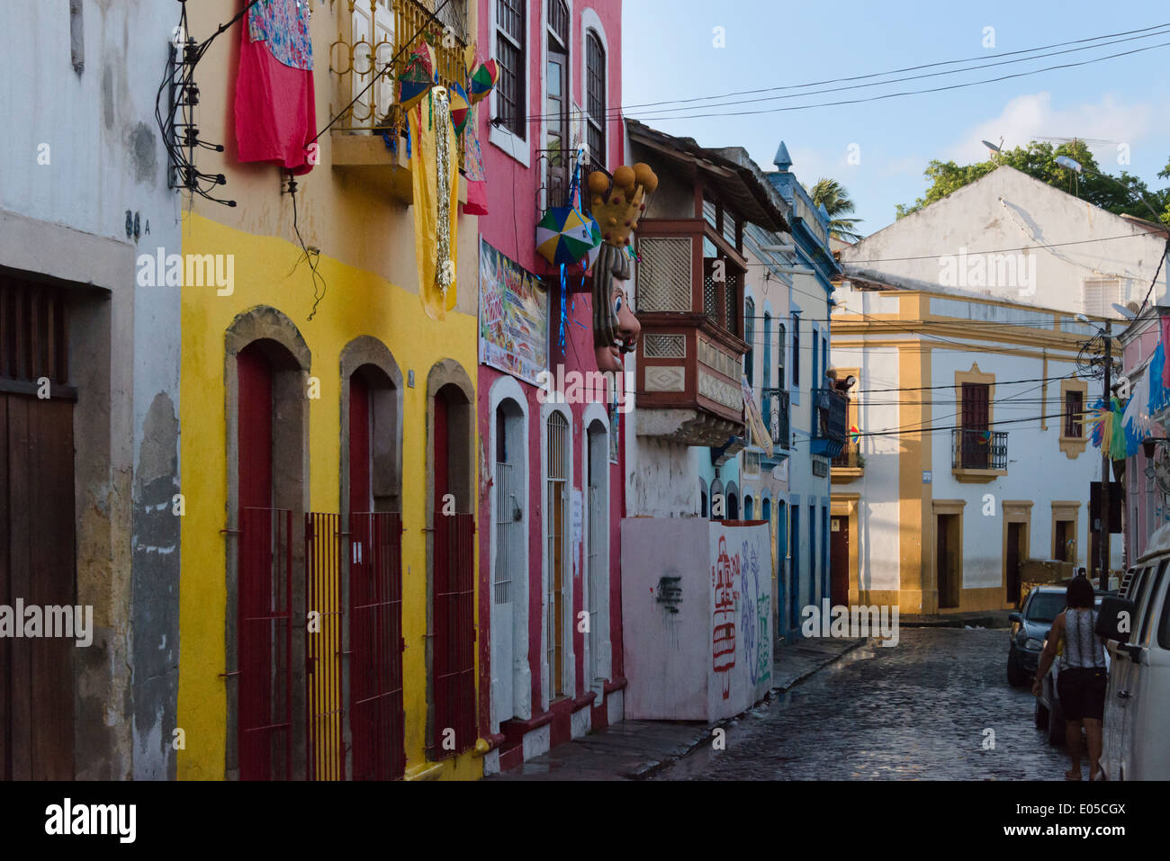 Historic building and cobbled street, Olinda (UNESCO World Heritage site), Pernambuco State, Brazil Stock Photo