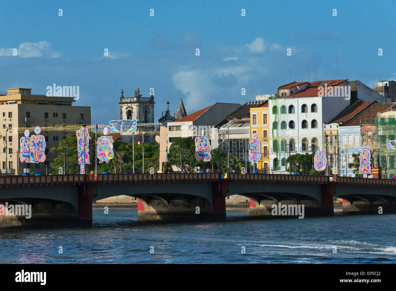 Bridge and buildings along the river, Recife, Pernambuco State, Brazil Stock Photo