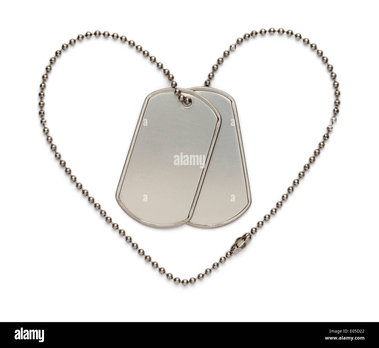 Dog Tags in Shape of Heart to Support the Troops and The Fallen. Isolated on a White Background. Stock Photo