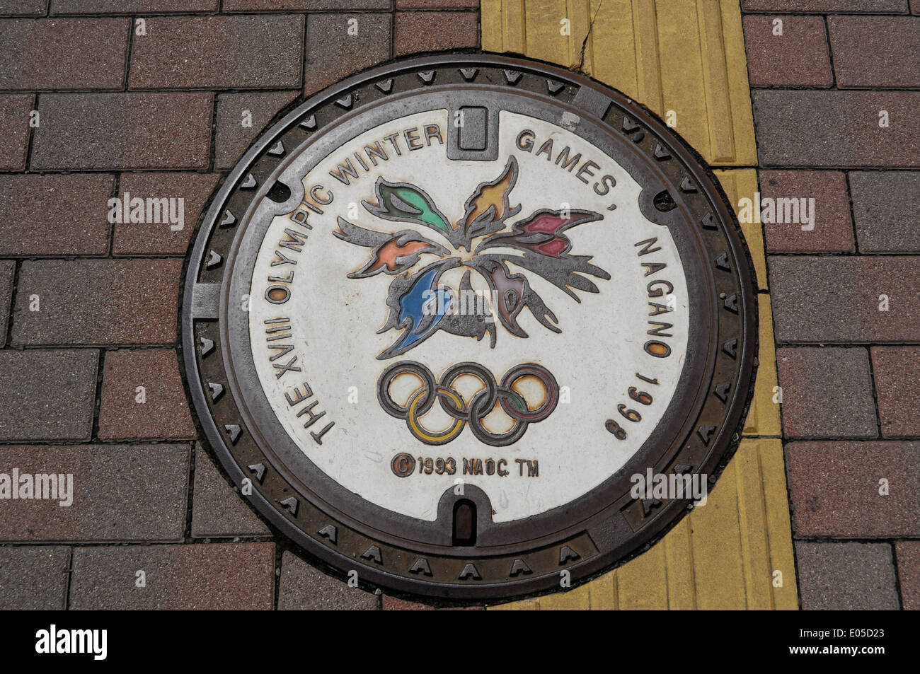 Memorial Manhole of Nagano Winter Olympic games 1998.Nagano,Japan. Stock Photo