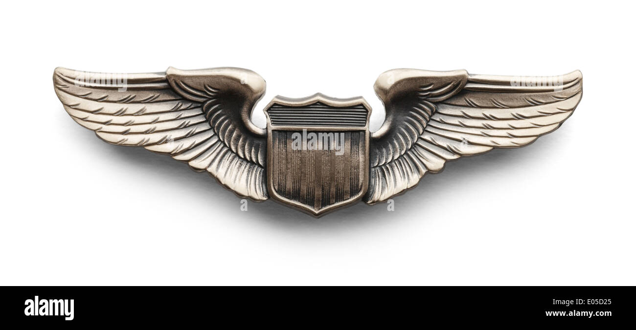 Metal Wings given to Pilots in The Air Force. Isolated on White Background. Stock Photo