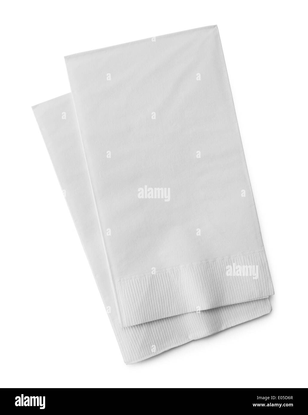 Two White Paper Napkins Isolated on White Background. Stock Photo