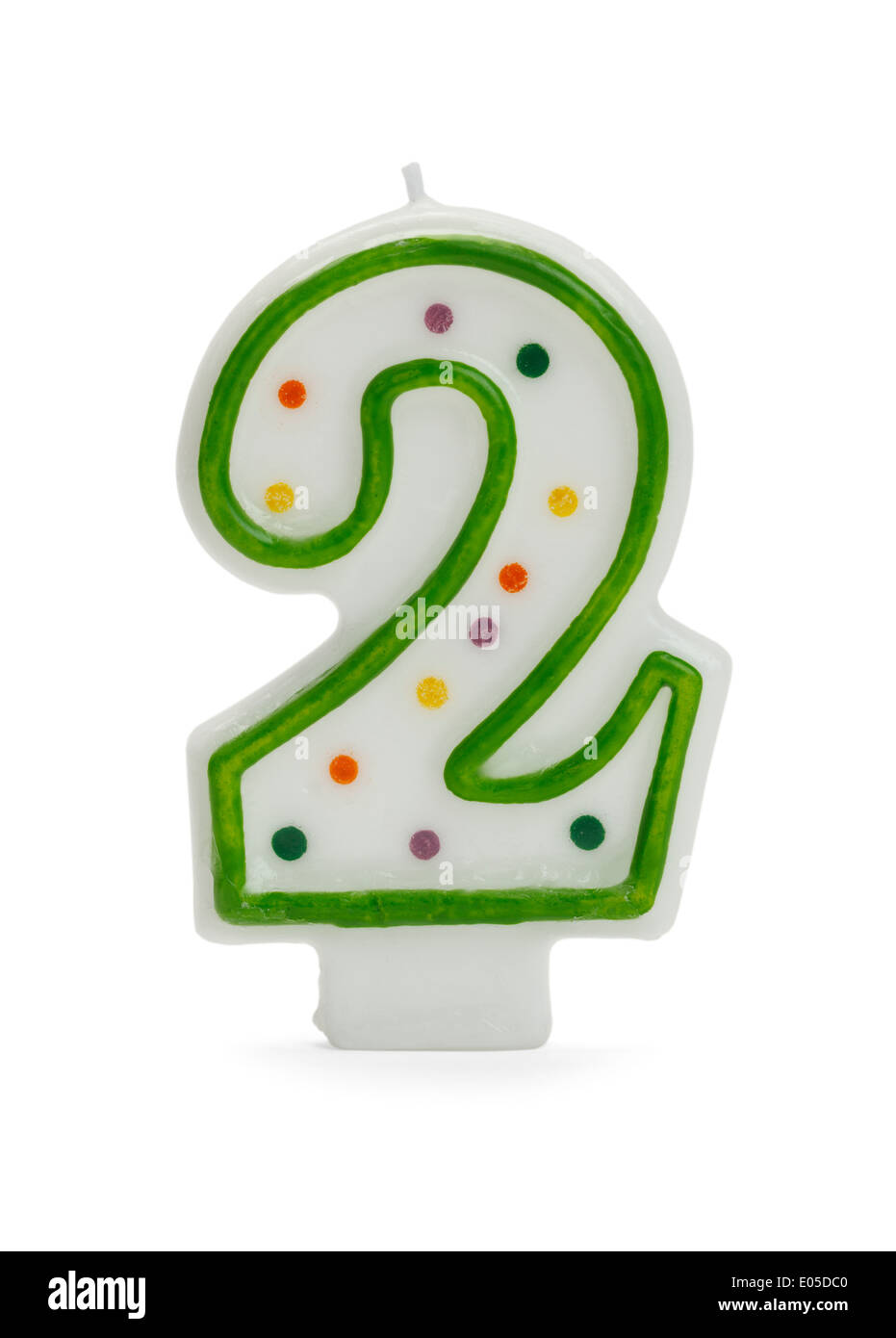 Second Birthday Candle Isolated On White Background. Stock Photo
