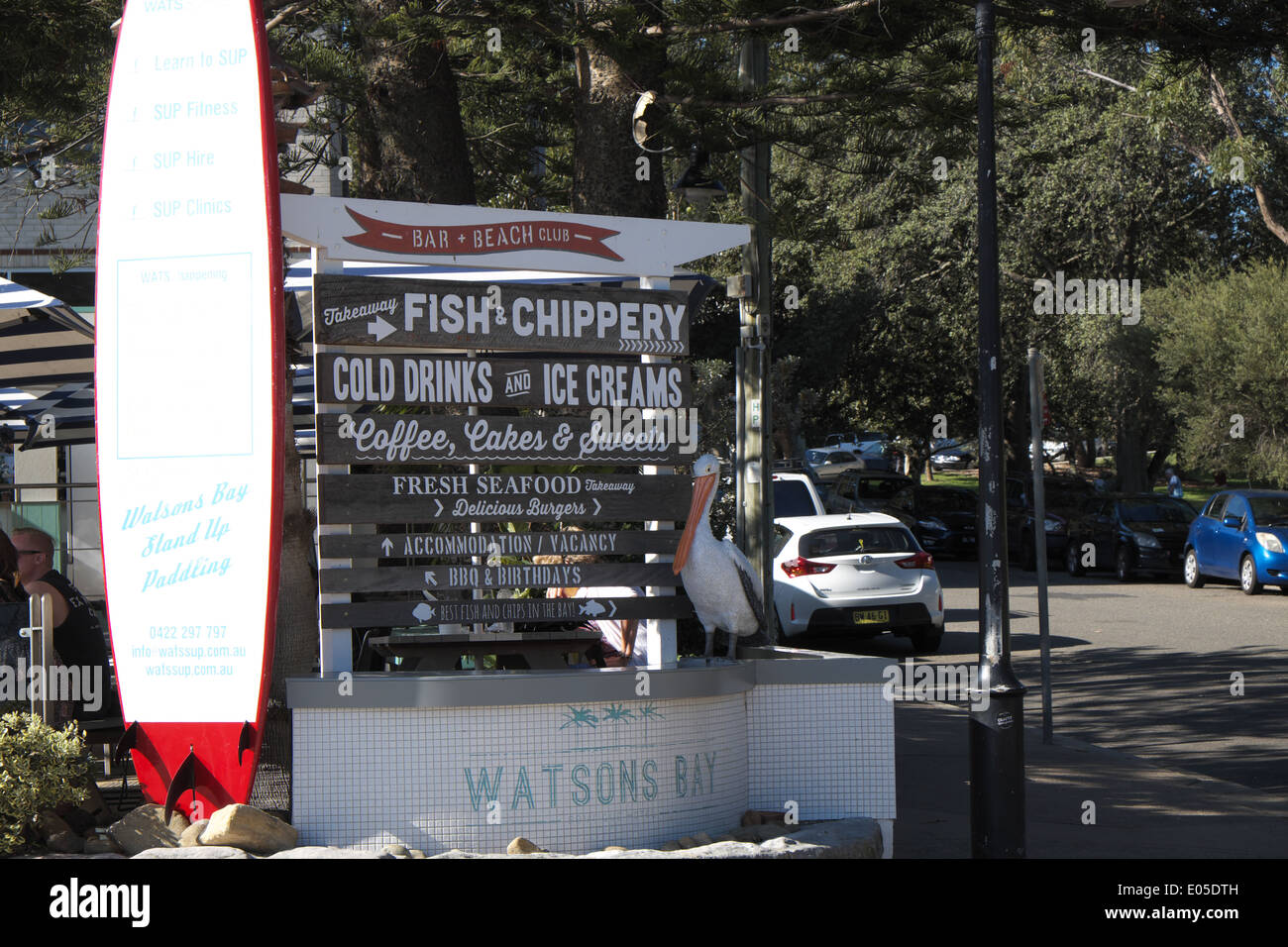 Watsons Bay in Sydney eastern suburbs, Bar and beach club with fish and chips and fresh seafood