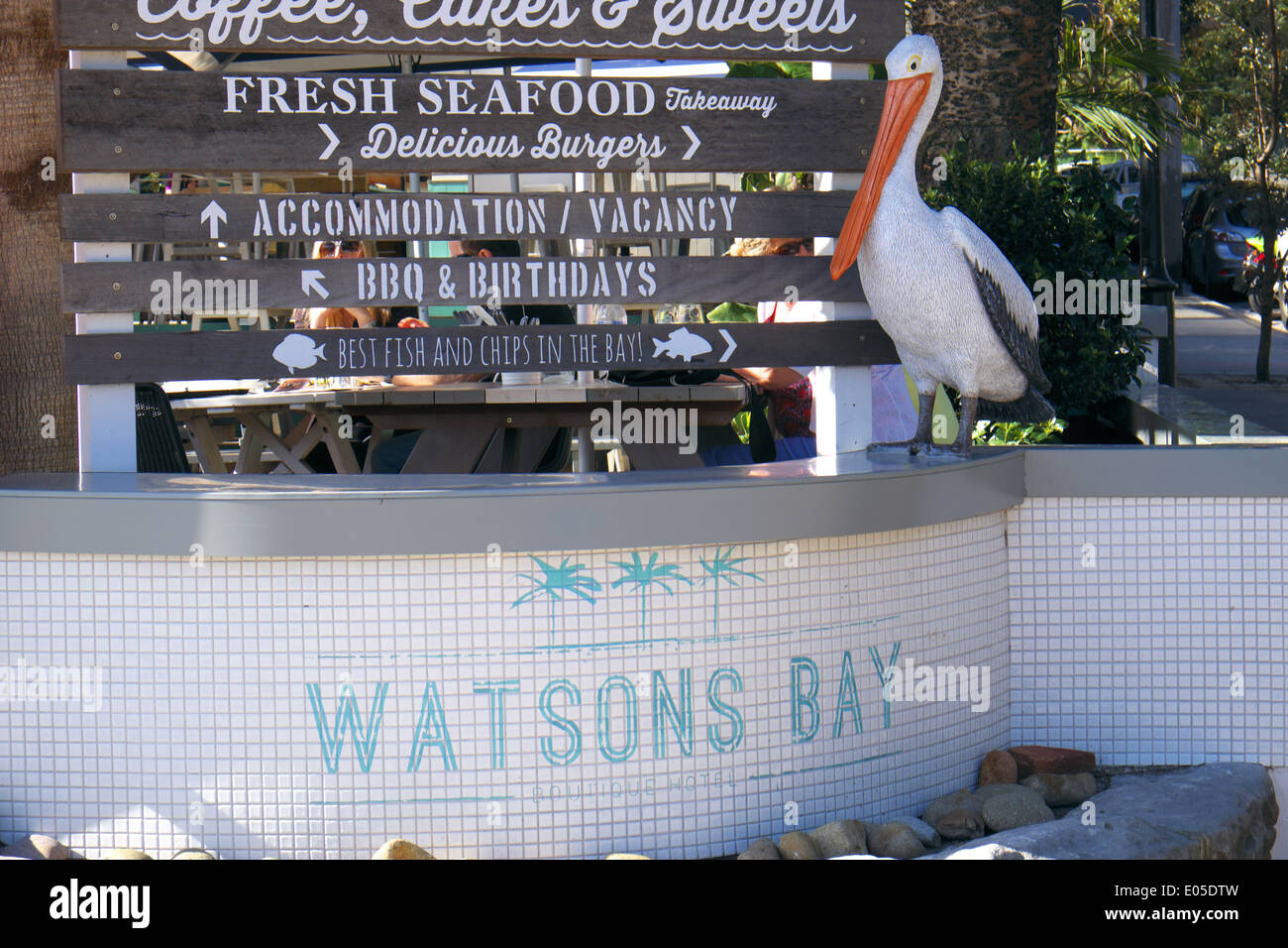 Watsons Bay in Sydney eastern suburbs, Bar and beach club with fish and chips and fresh seafood