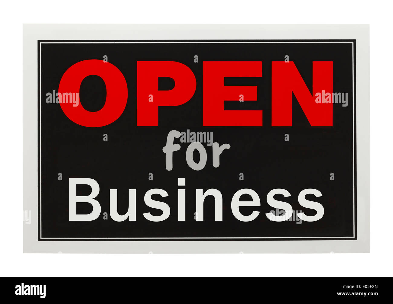 Red and Black Open For Business Sign Isolated on White Background. Stock Photo