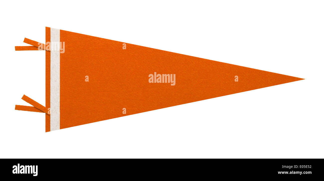 Orange Felt Pennant with Copy Space Isolated on White Background. Stock Photo