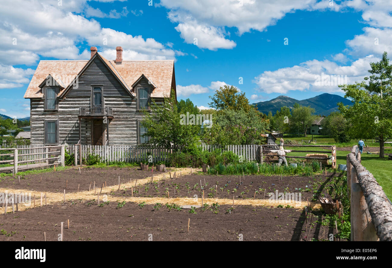 Montana, Bozeman, Museum of the Rockies, Living History Farm, original 1890s homestead house, costumed interpreter Stock Photo