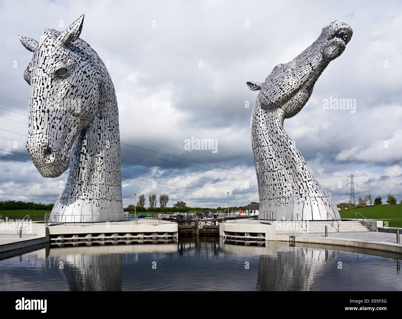 The Kelpies at The Helix on the Forth & Clyde canal by the River Carron Falkirk Scotland Stock Photo