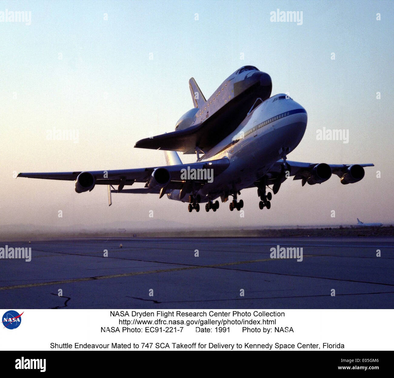 Space Shuttle Endeavour is transported atop a Boeing 747 Shuttle ...