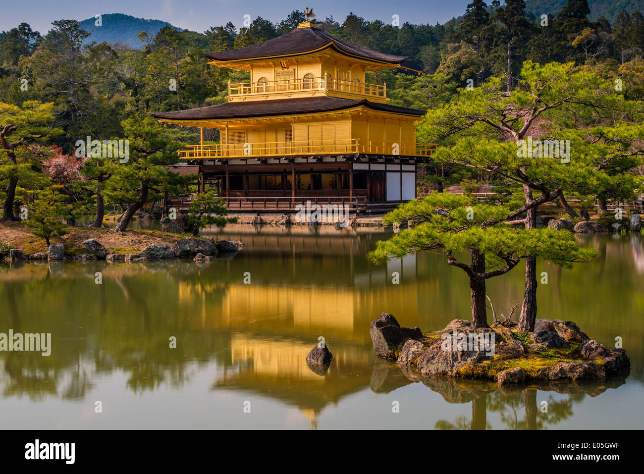 Kinkaku-ji or Temple of the Golden Pavilion reflected in the pond, Kyoto, Japan Stock Photo