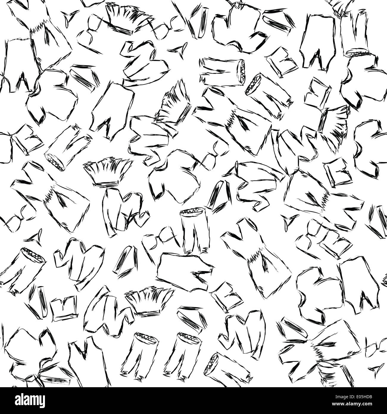 Vector illustration of cloths' sketch seamless pattern. Stock Photo