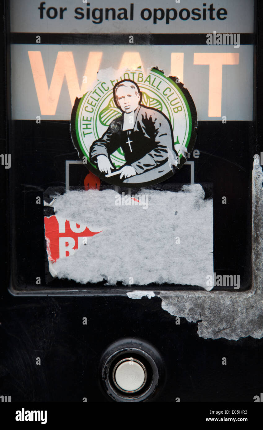 Celtic football Sticker on Traffic Light Box - London UK Stock Photo