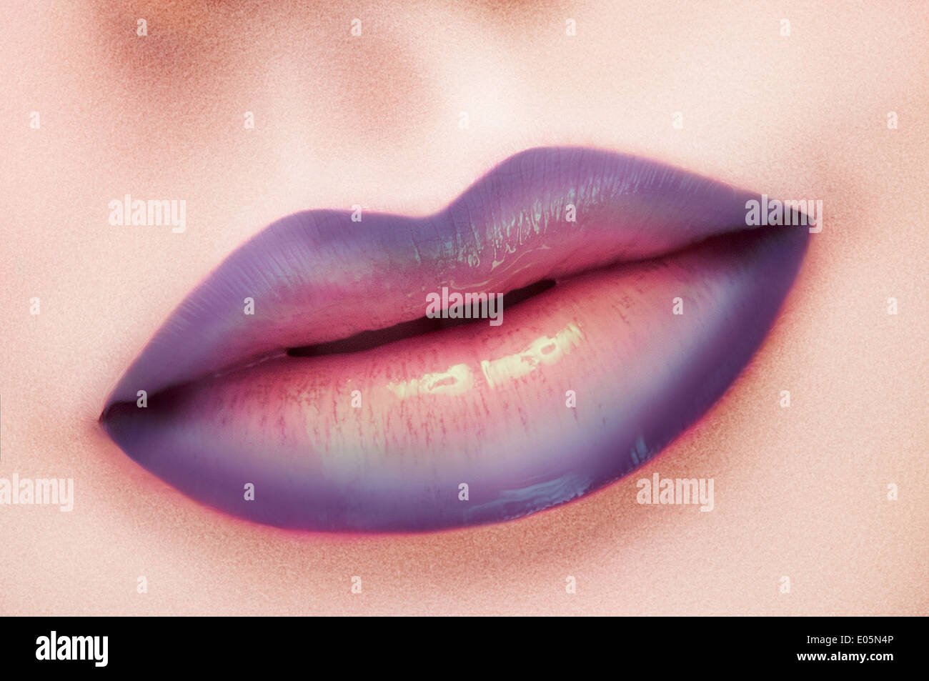 closeup cosmetic makeup shot of lips Stock Photo