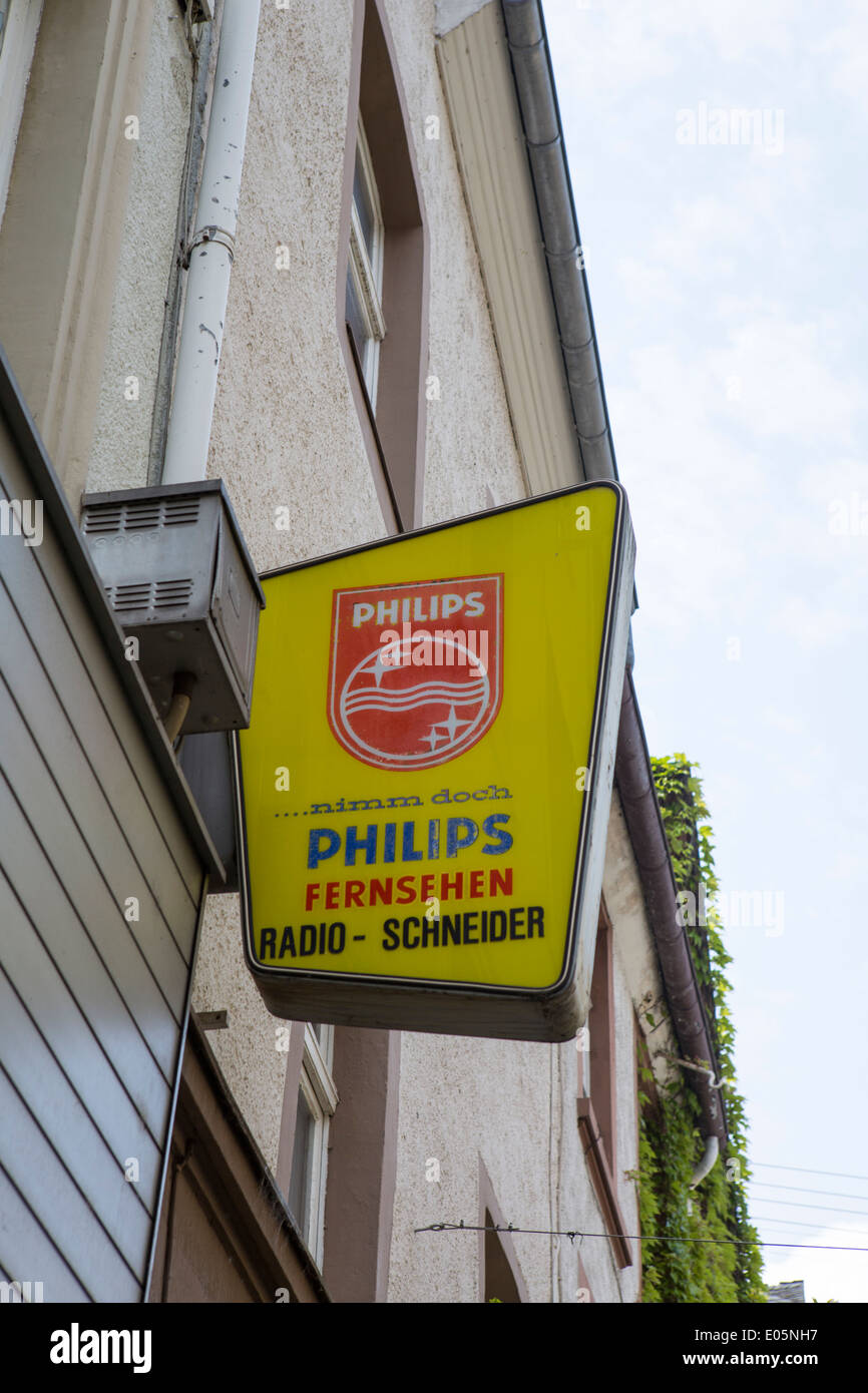 Old German Philips light advertising with old logo for television and radio equipment Stock Photo