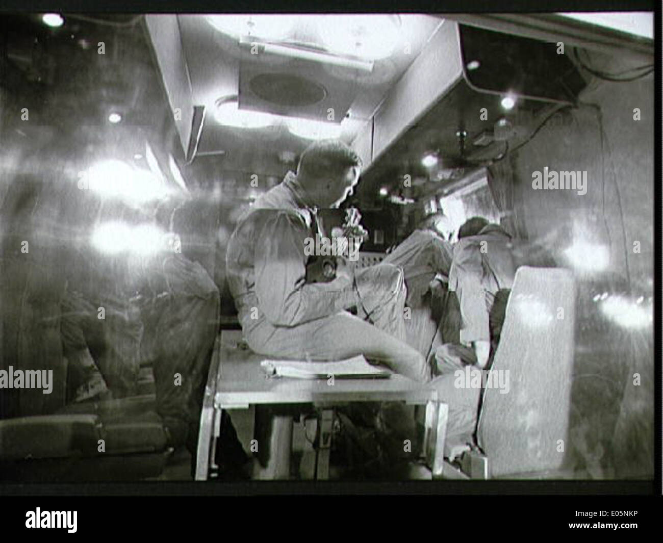 Interior view of Mobile Quarantine Facility with Apollo 11 crewmembers Stock Photo