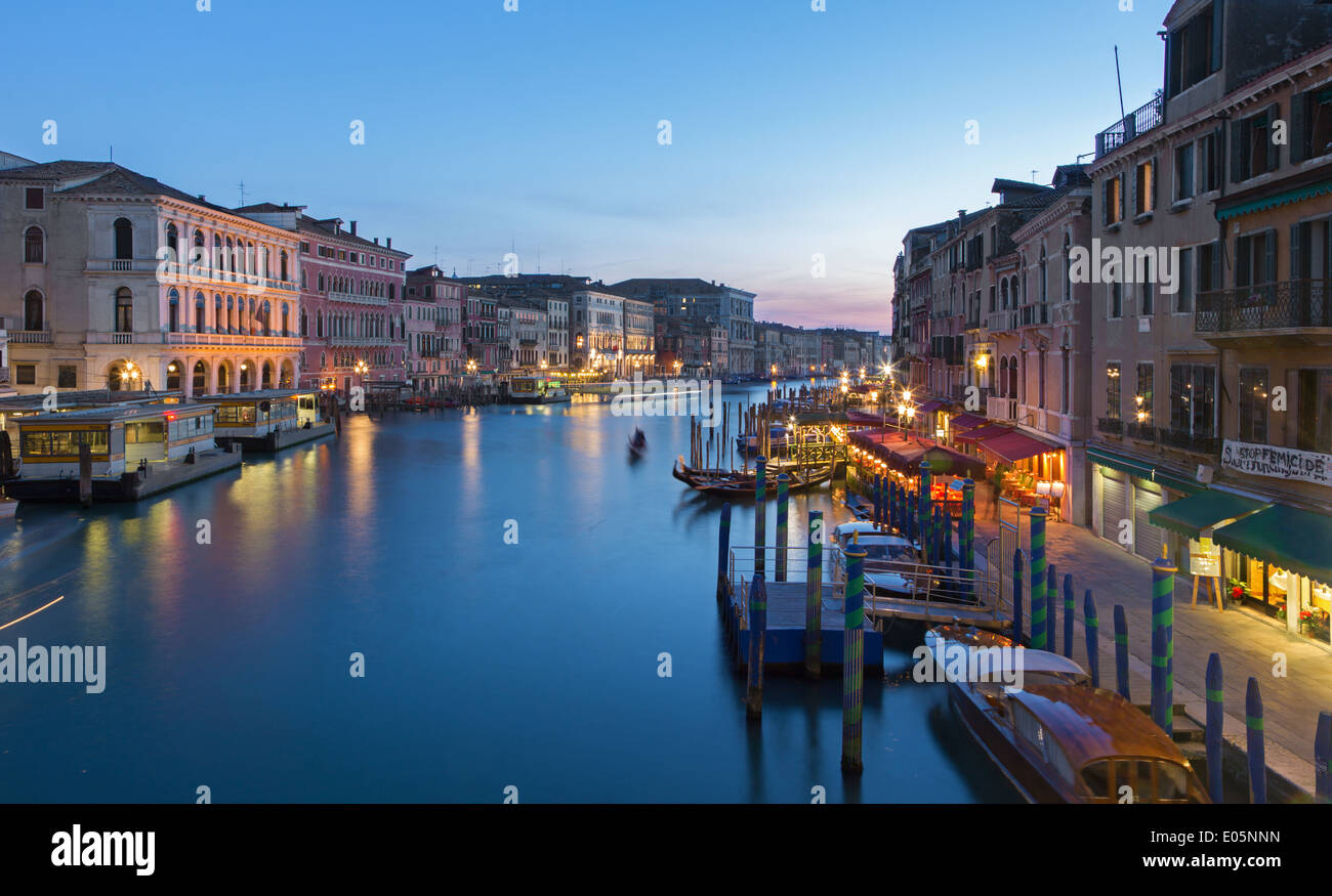 VENICE, ITALY - MARCH 11, 2014: Canal grande in evening dusk from Ponte Rialto Stock Photo