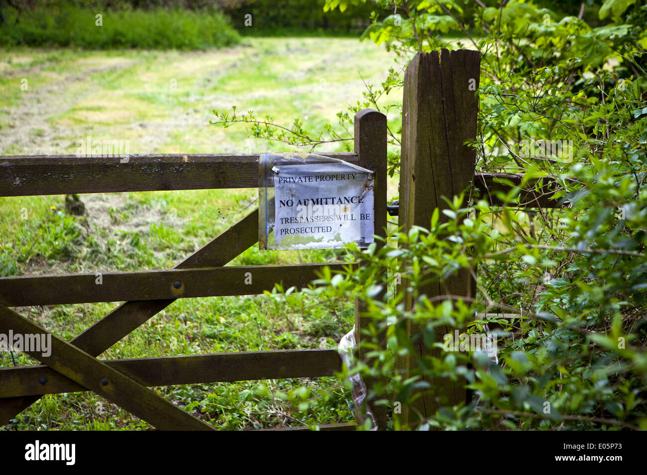 No Admittance sign on country gate Stock Photo