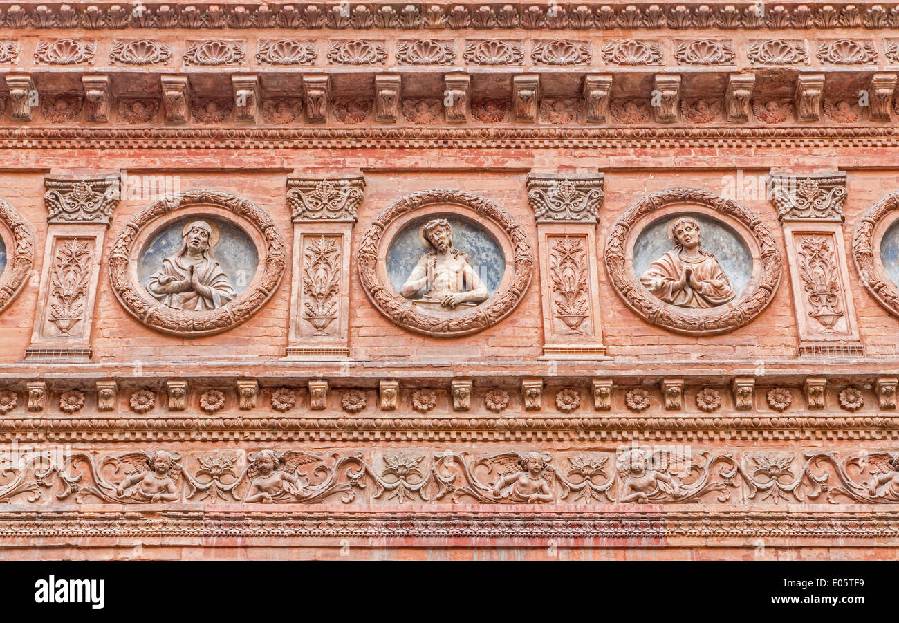 BOLOGNA, ITALY - MARCH 16, 2014: Detail from facade of little renaissance chapel of Maltese knights Stock Photo