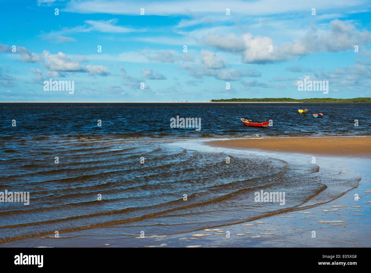 Boat on the beach along the Preguicas River, Atins, Maranhao State, Brazil Stock Photo