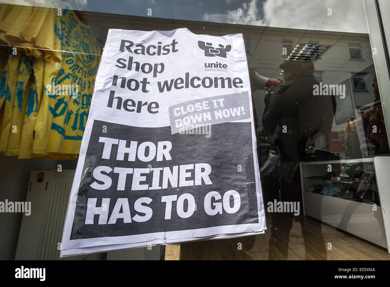 North Finchley, London, UK. 3rd May 2014. Thor Steinar far-right store protest by anti-fascists in North London Credit:  Guy Corbishley/Alamy Live News Stock Photo