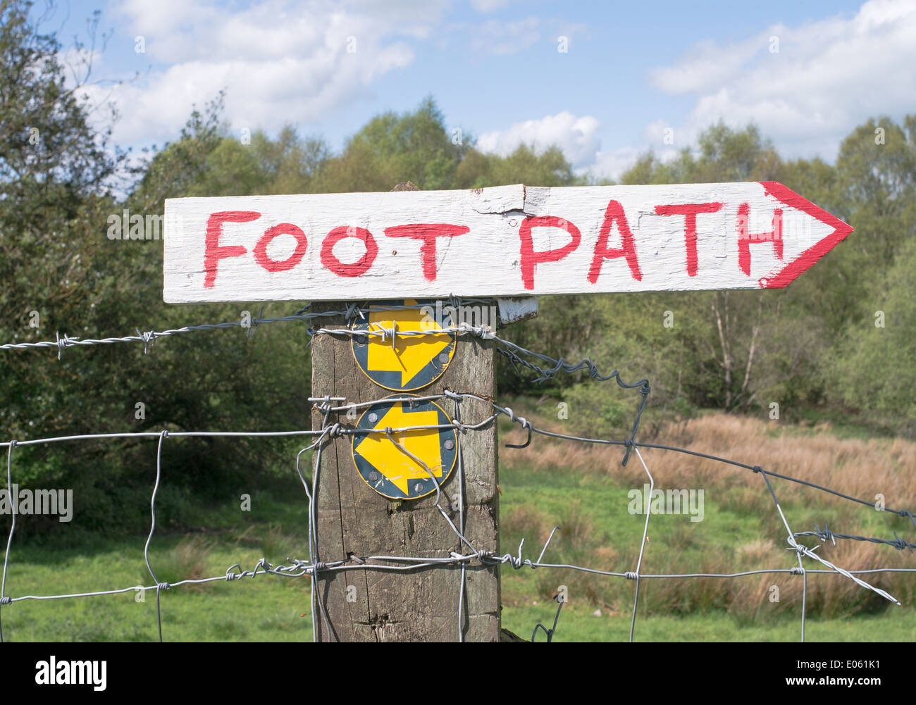 Home made Footpath sign near Brampton, north west England UK Stock Photo
