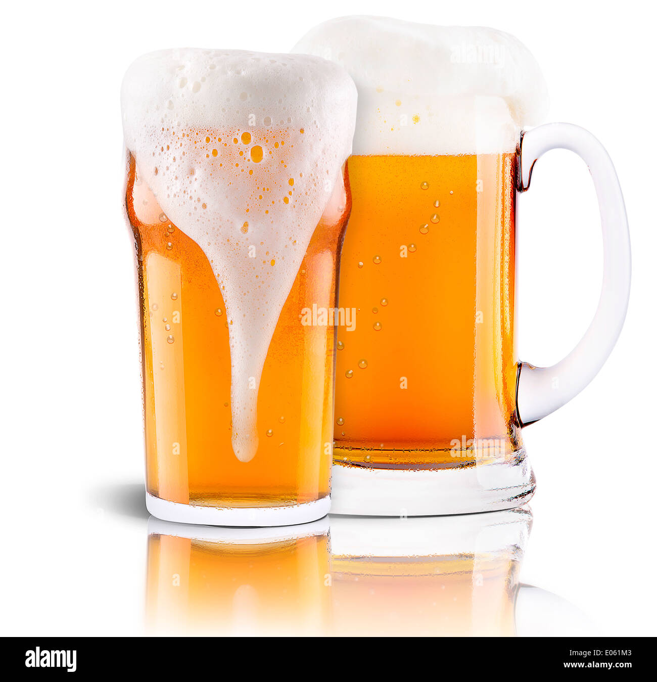 Frosty fresh beer collection with foam isolated background Stock Photo ...