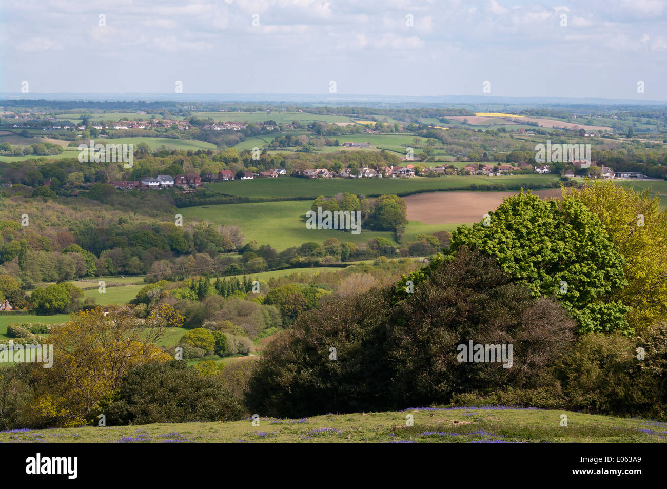 A View Over The English Countryside and Pett Village East Sussex UK Stock Photo