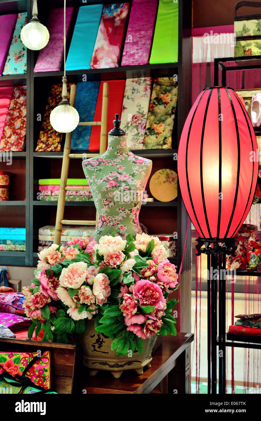 Traditional Chinese fabric store Stock Photo Alamy