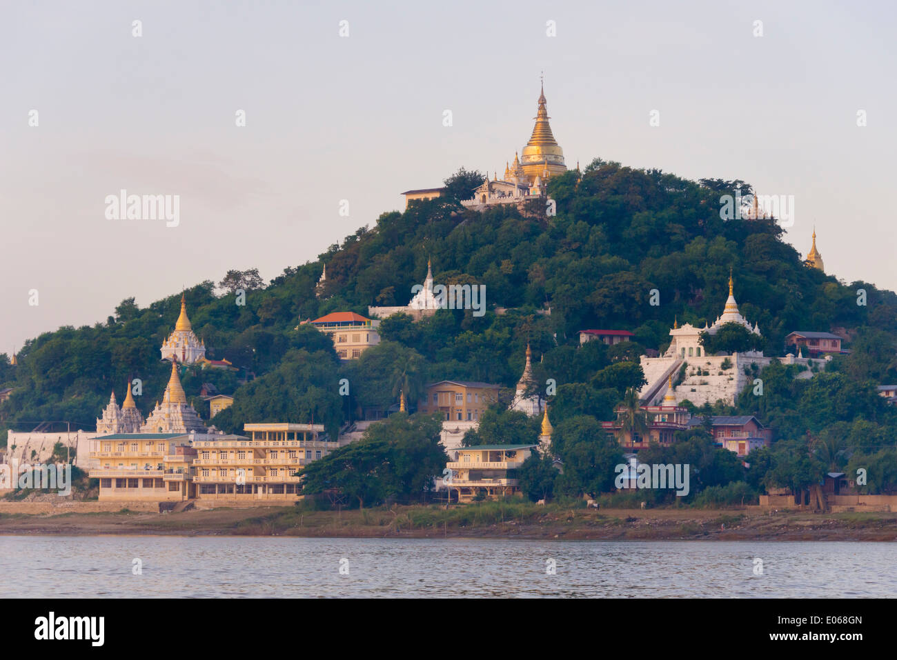 Temples and pagodas on Sagaing Hill along the Ayarwaddy River, Mandalay, Myanmar Stock Photo