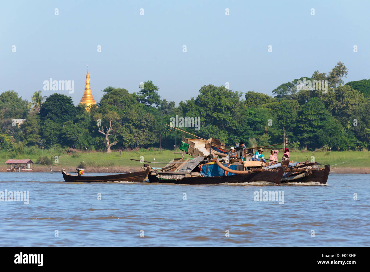 Fishing boat on the Ayarwaddy River, Mandalay, Myanmar Stock Photo