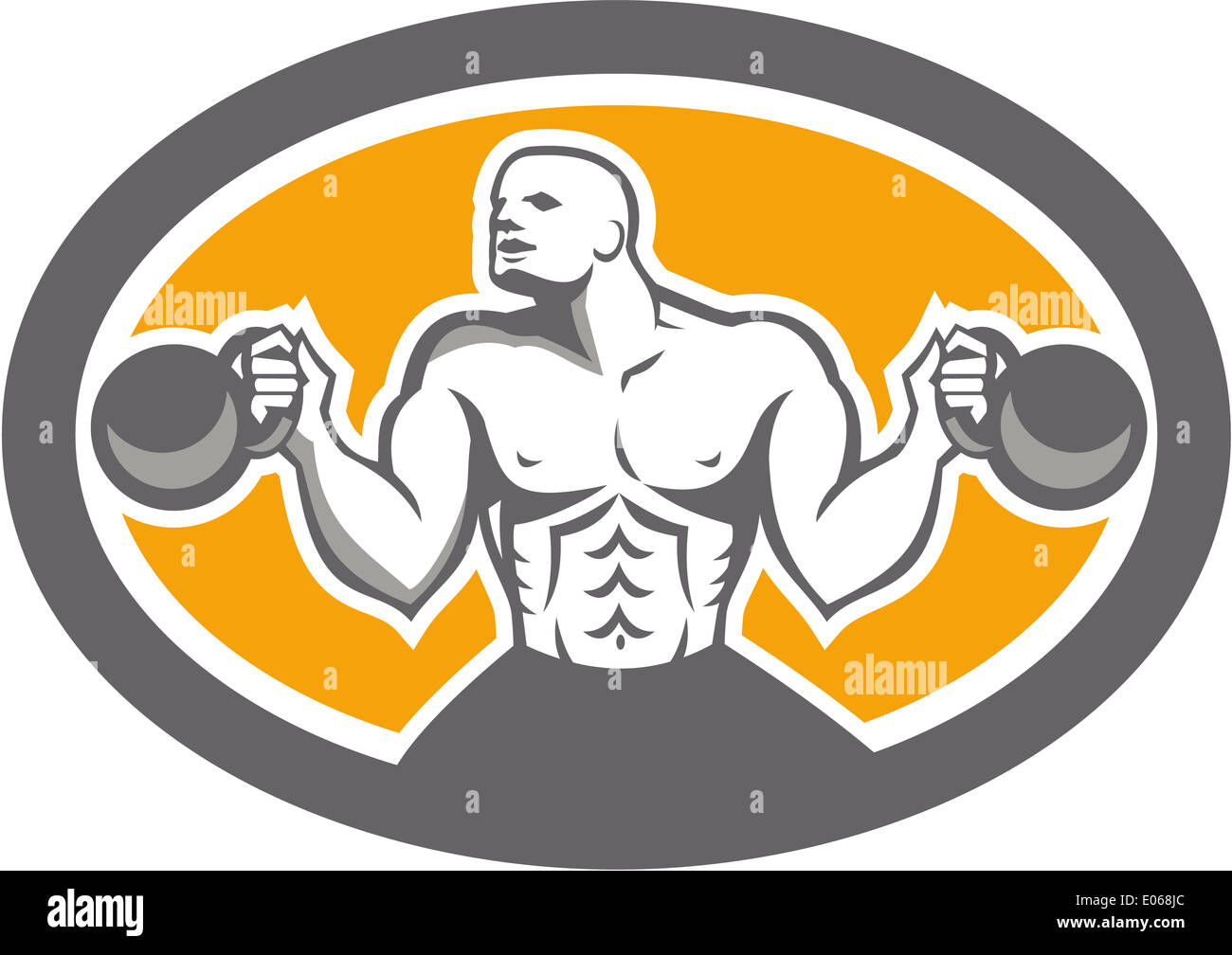 Illustration of a bodybuilder athlete muscle-up lifting kettlebell ...