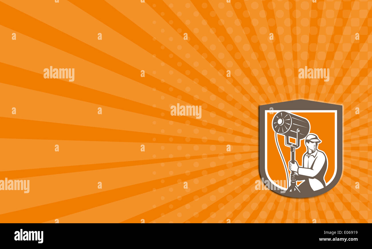 Business card illustration of a electrical lighting technician crew