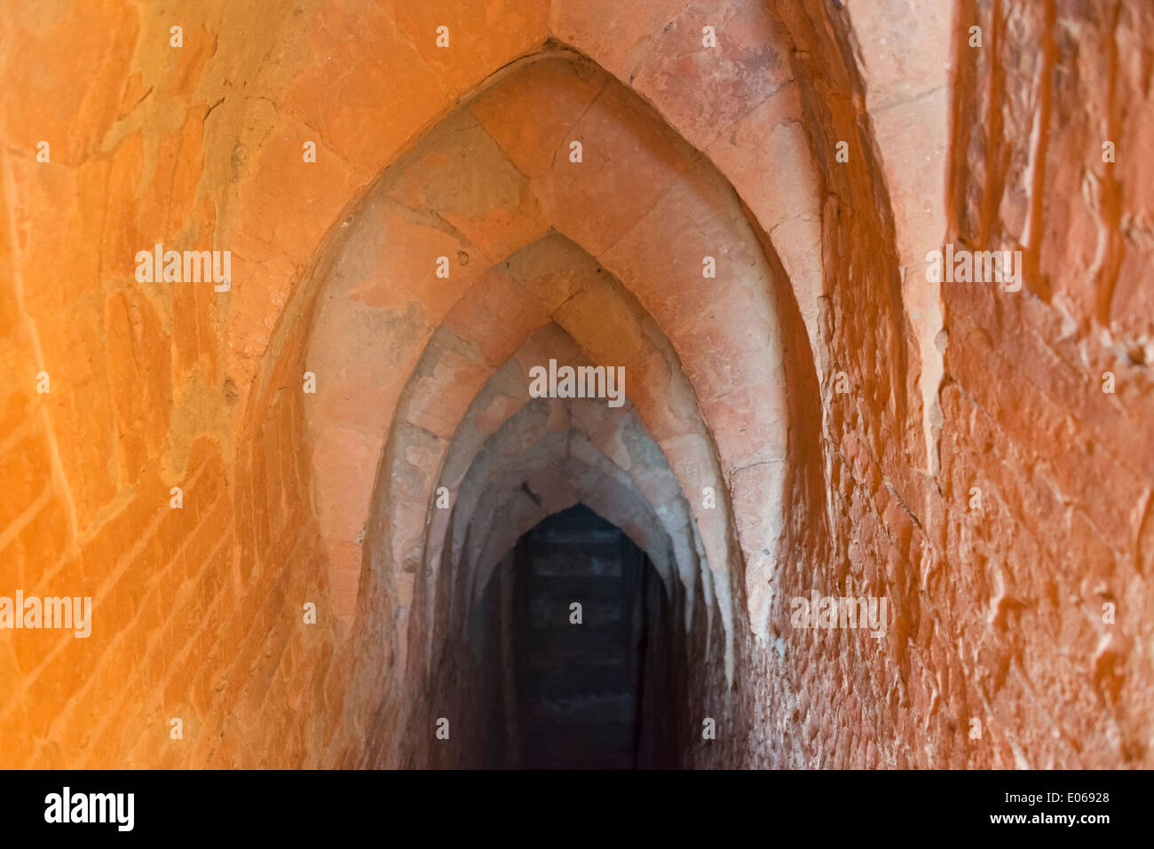 Tunnel inside a pagoda, Bagan, Myanmar Stock Photo
