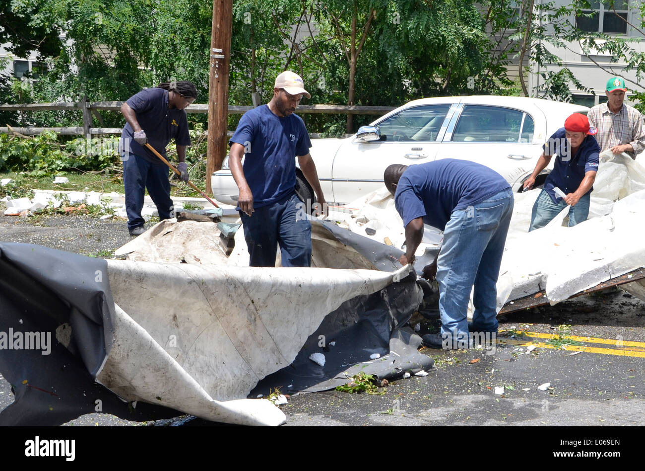 Workers clean up after a severe storm hit causing major damage in Bladensburg, Maryland Stock