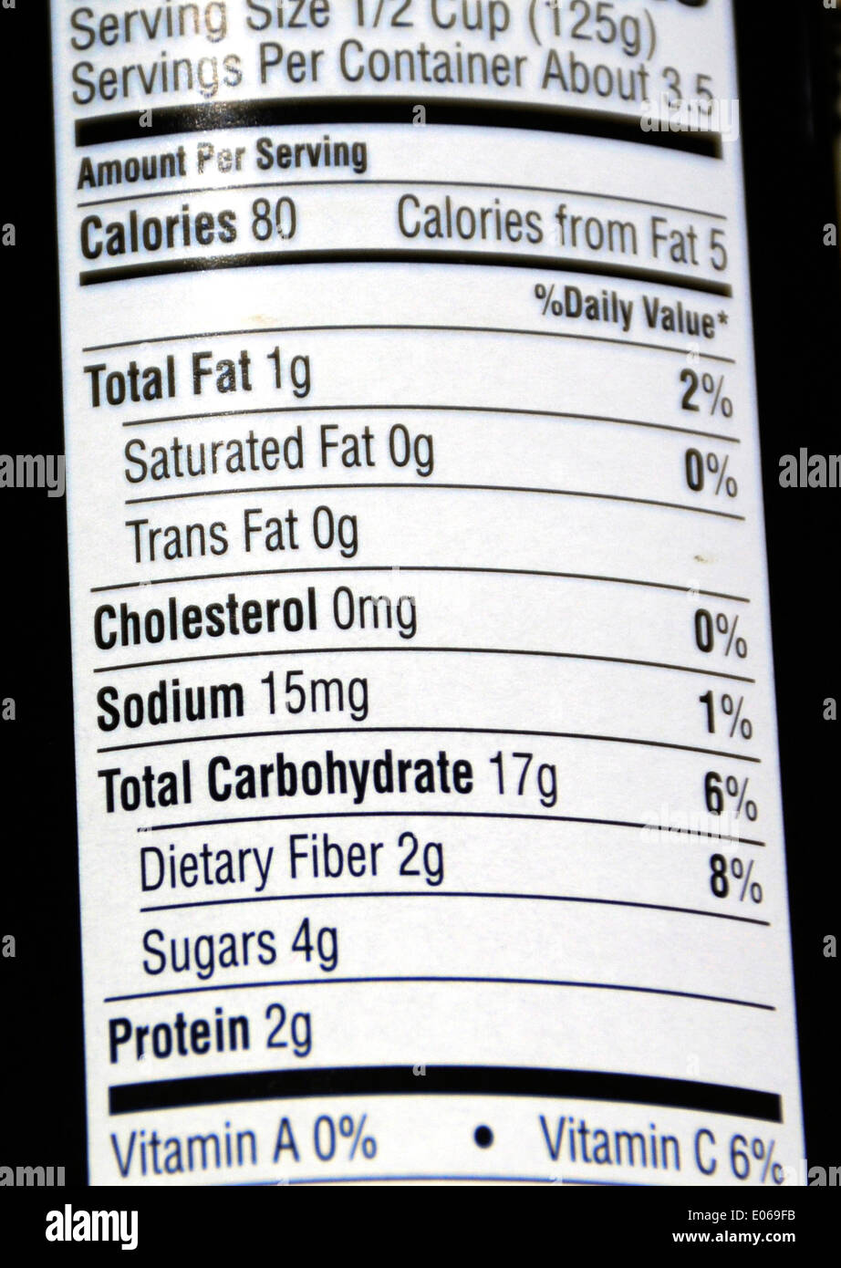 Nutrition information on the back of canned food Stock Photo Alamy