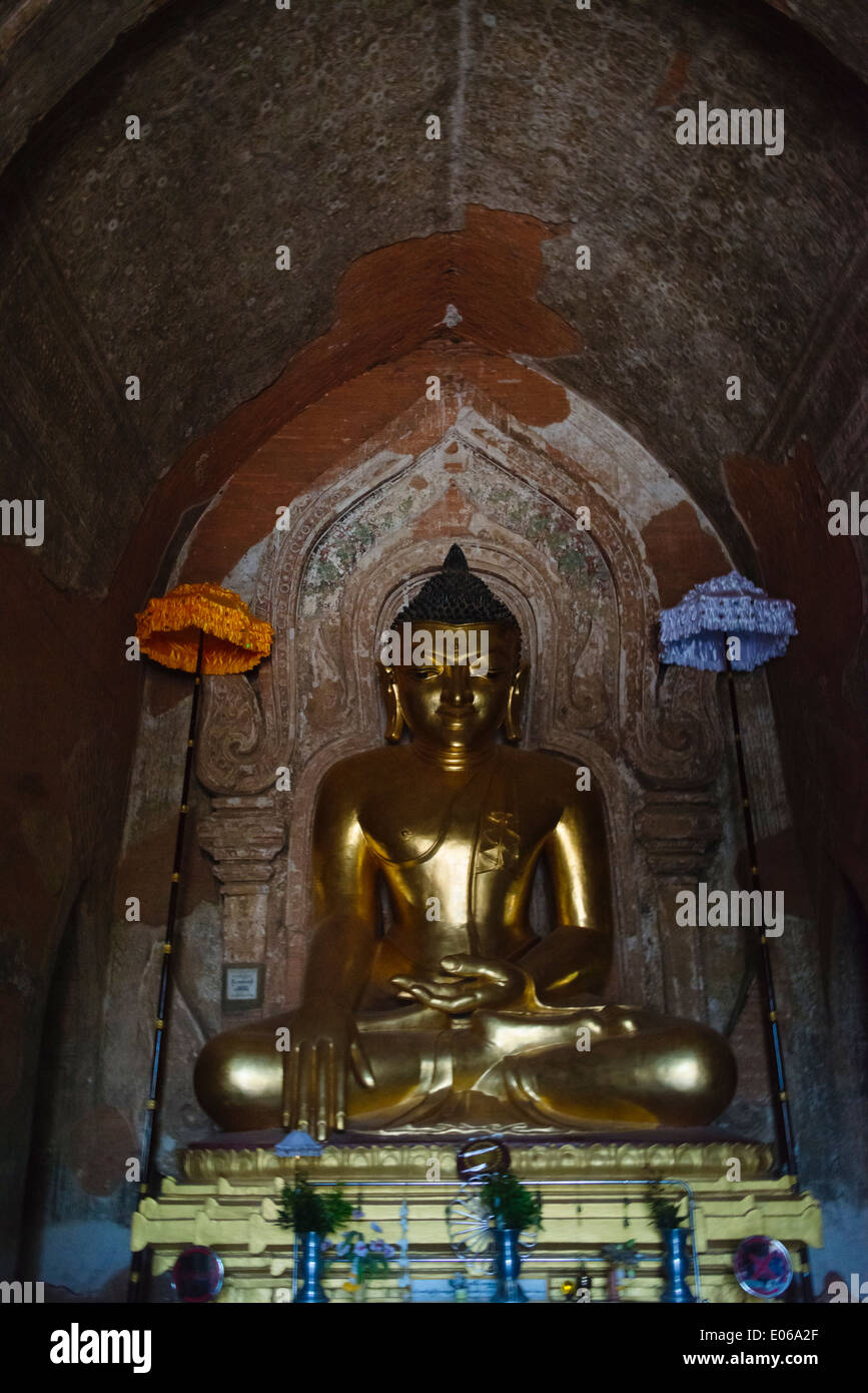 Buddhist statue inside a pagoda, Bagan, Myanmar Stock Photo