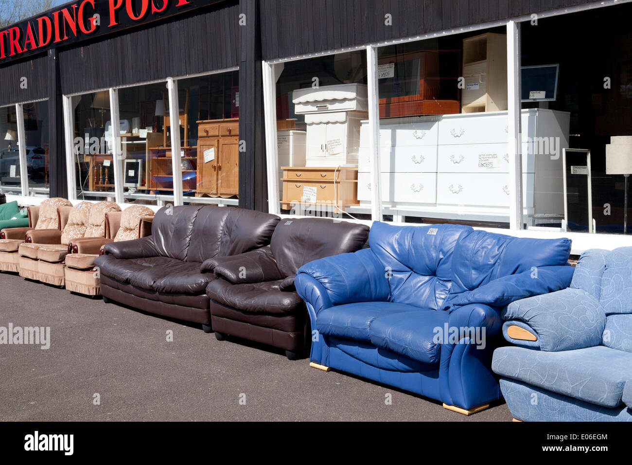Secondhand sofas for sale outside the Trading Post, Sowerby Bridge, West  Yorkshire Stock Photo - Alamy