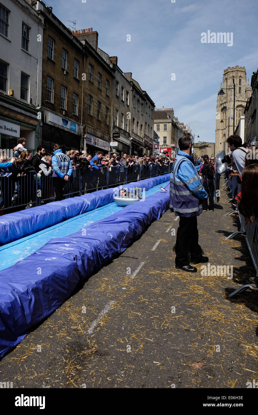 Bristol water slide down Park Street Bristol Stock Photo Alamy