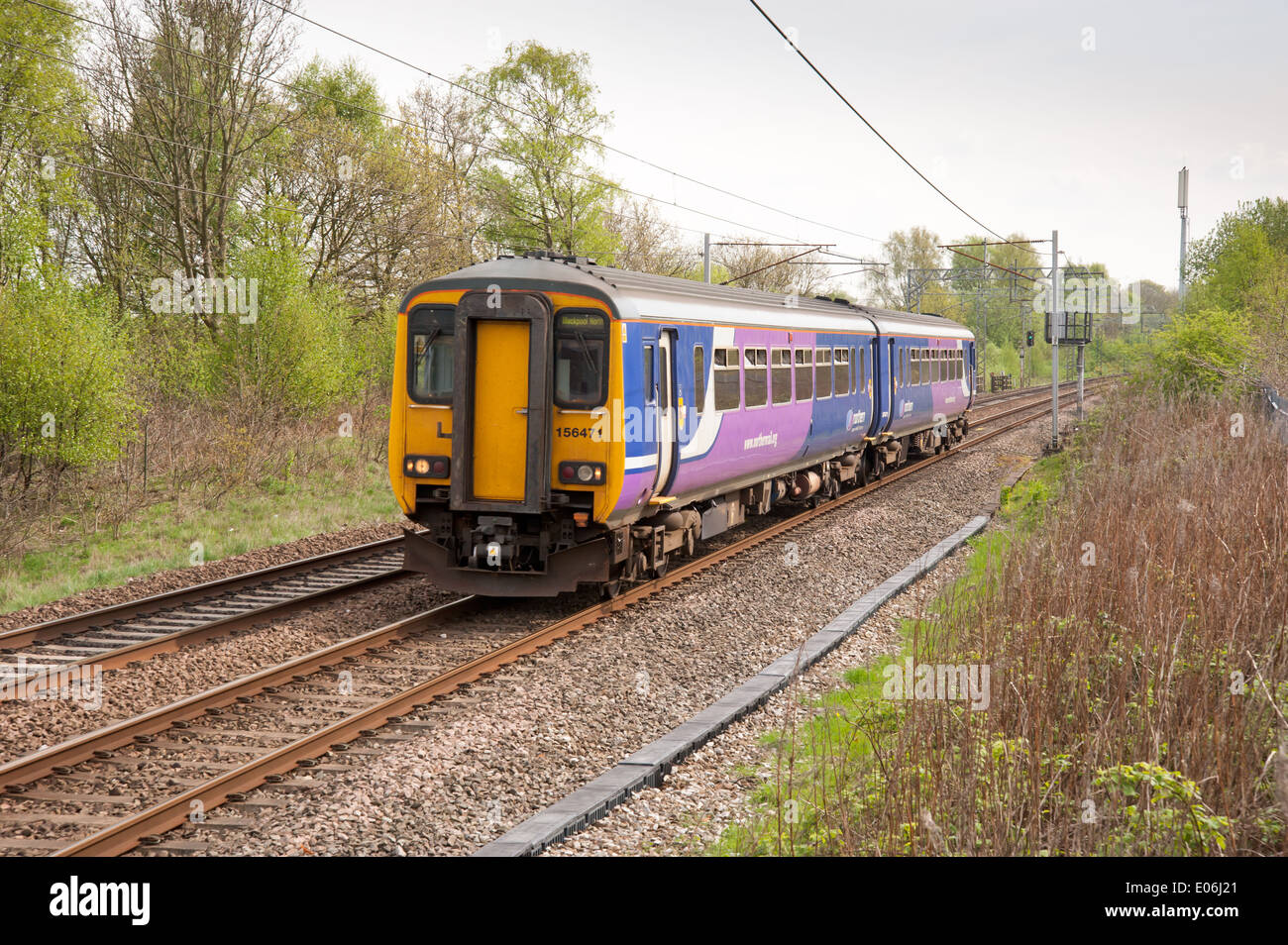 Northern Rail Sprinter class 156 DMU stopping train on the Liverpool to Blackpool North service. Stock Photo