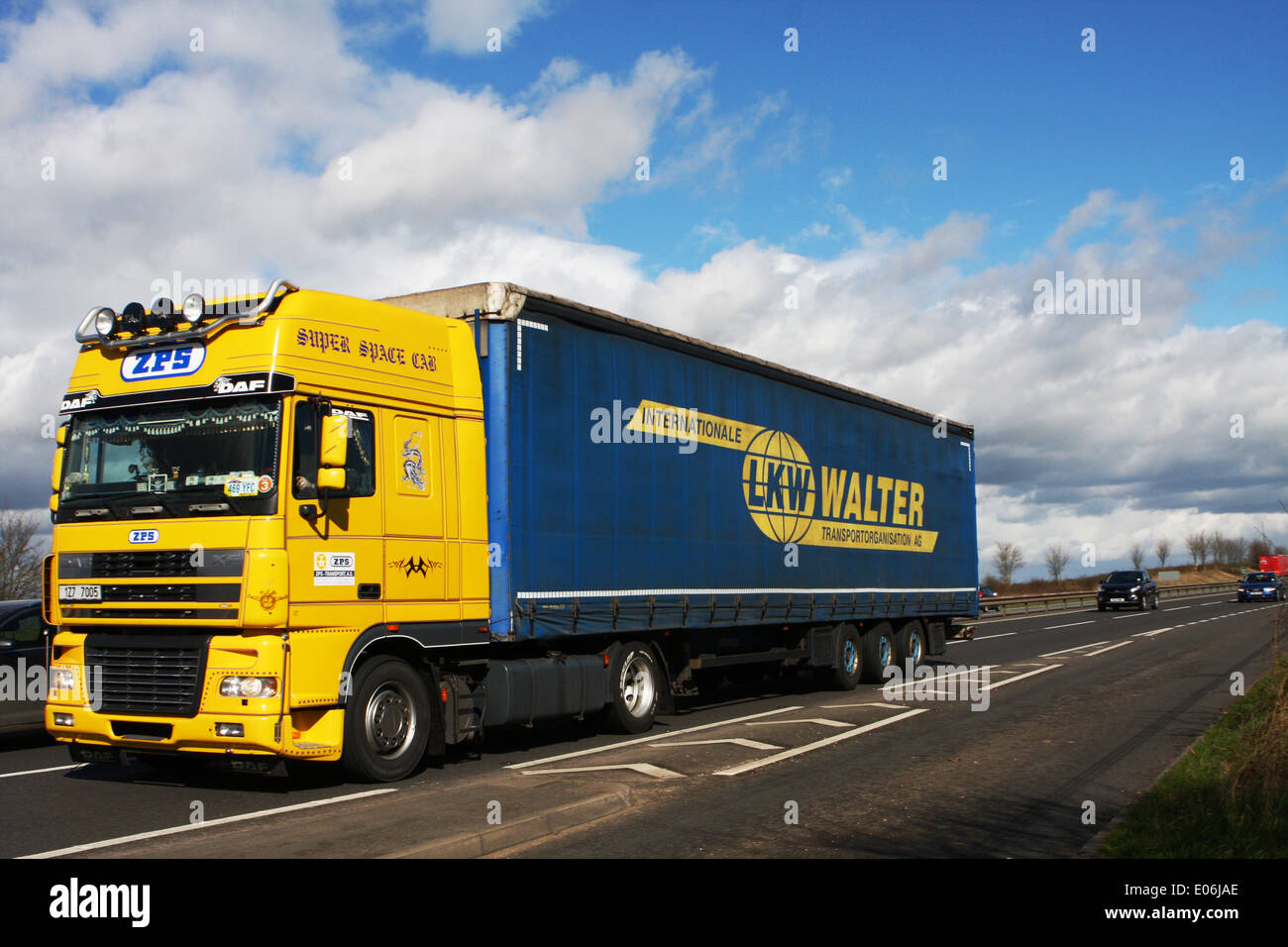An LKW Walter truck traveling along the A46 dual carriageway in Leicestershire, England Stock Photo
