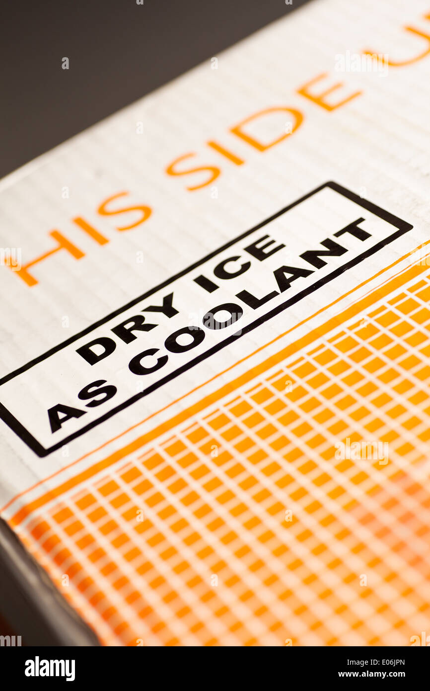 Dry ice as coolant box Stock Photo